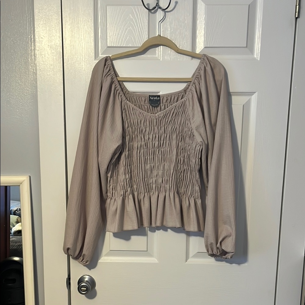 ARULA Cream Smocked Peplum Blouse